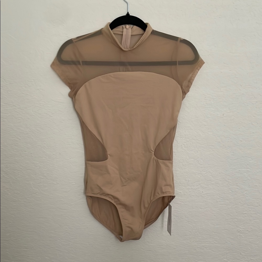 Nude mesh leotard bodysuit